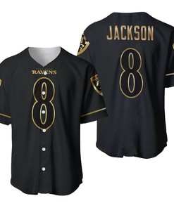 Baltimore Ravens Lamar Jackson #8 Nfl Great Player Black Golden Brandedition Vapor 3d Designed Allover Gift For Baltimore Fans Baseball Jersey