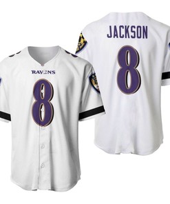 Baltimore Ravens Lamar Jackson #8 Nfl Great Player White 100th Season 3d Designed Allover Gift For Baltimore Fans Baseball Jersey
