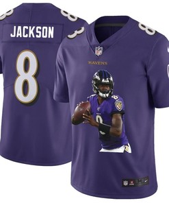 Baltimore Ravens Lamar Jackson #8 Nfl Portrait Brandedition Purple Jersey
