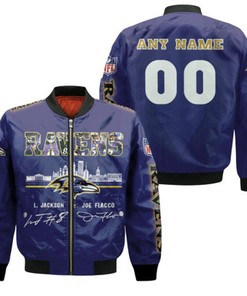 Baltimore Ravens Lamar Jackson Joe Flacco Legendary Captain Signature Gift With Custom Name Number For Ravens Fans Bomber Jacket