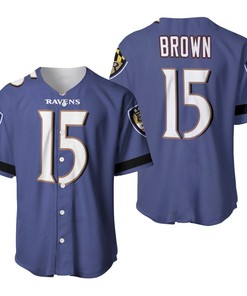 Baltimore Ravens Marquise Brown #15 Nfl American Football Custom Game Purple 2019 3d Designed Allover Gift For Baltimore Fans Baseball Jersey
