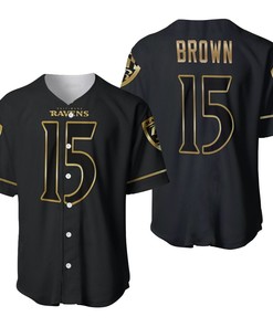 Baltimore Ravens Marquise Brown #15 Nfl American Football Team Black Golden Brandedition Vapor 3d Designed Allover Gift For Baltimore Fans Baseball Jersey