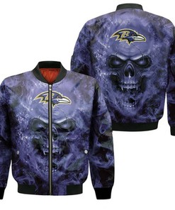 Baltimore Ravens Nfl Fans Skull Bomber Jacket Model 483