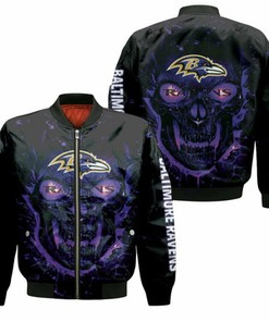 Baltimore Ravens Nfl Skull For Fan 3D Bomber Jacket Model 487