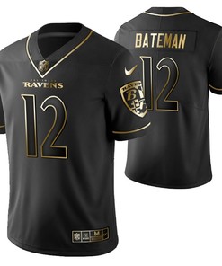 Baltimore Ravens Rashod Bateman 12 2021 Nfl Golden Brandedition Black Jersey Gift For Ravens Fans