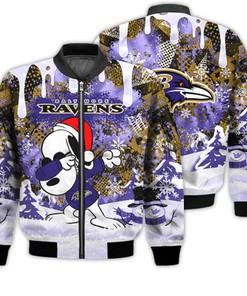 Baltimore Ravens Snoopy Dabbing The Peanuts Sports Football American Christmas Dripping Matching Gifts Unisex 3D Bomber Jacket