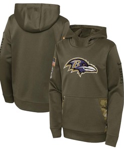 Baltimore Ravens Youth 2022 Salute To Service Performance Pullover Hoodie - Olive