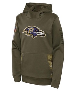 Baltimore Ravens Youth 2022 Salute To Service Performance Pullover Hoodie - Olive