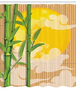 Bamboo Full Moon Clouds Shower Curtain - Asian Bathroom Decor