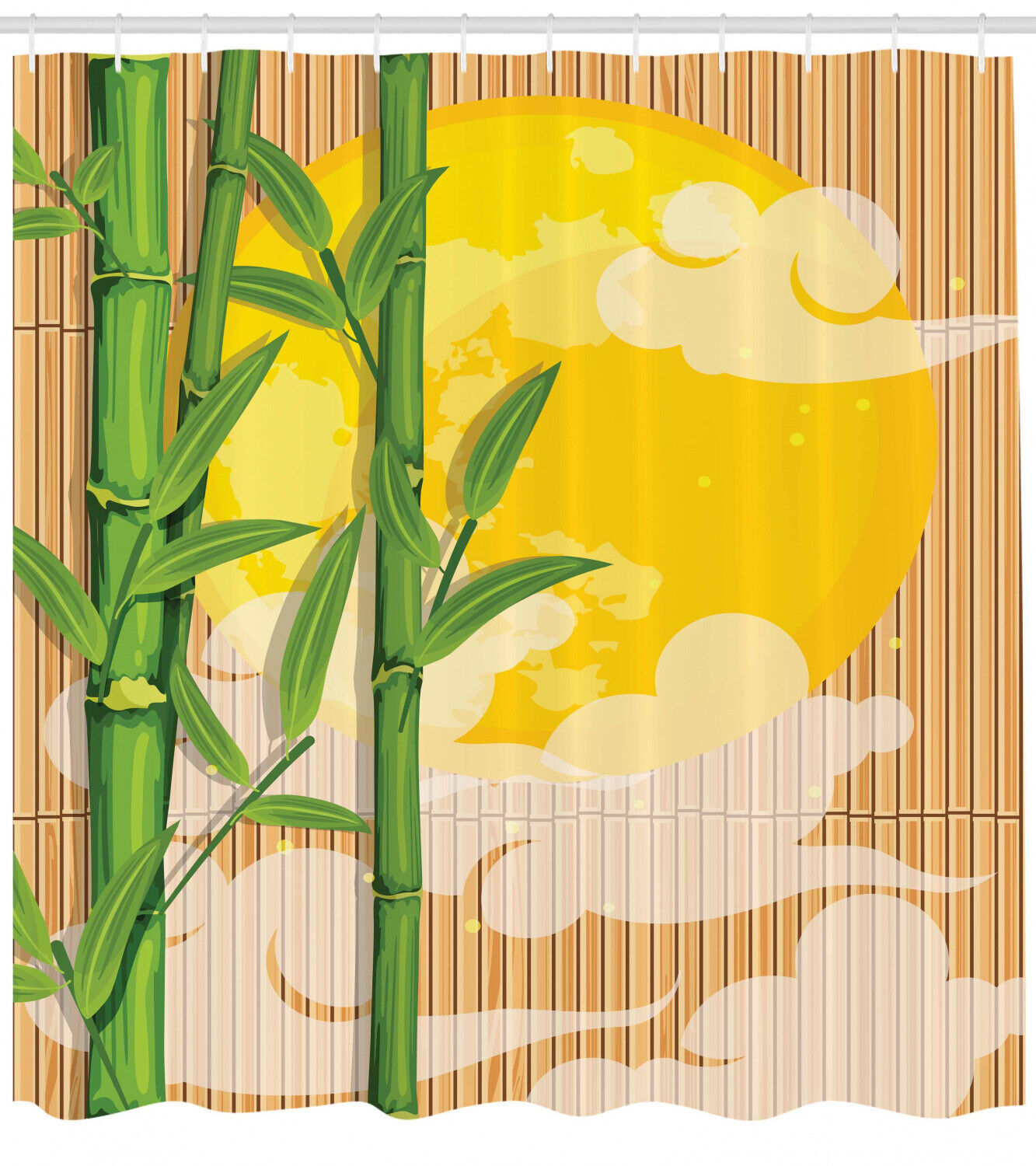 Bamboo Full Moon Clouds Shower Curtain - Asian Bathroom Decor