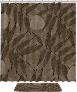 Bamboo Leaf Rubbings Printing Waterproof Fabric Bathroom Shower Curtain