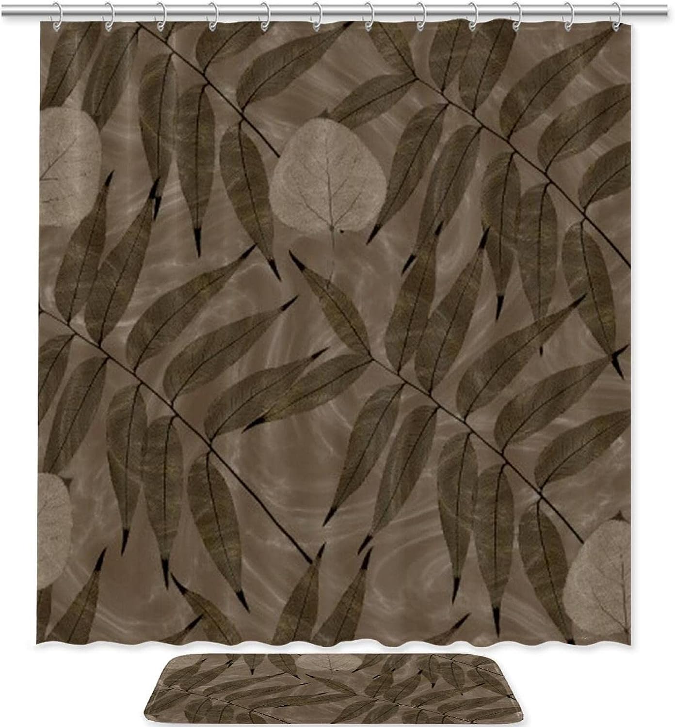 Bamboo Leaf Rubbings Printing Waterproof Fabric Bathroom Shower Curtain