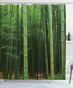 Bamboo Print Shower Curtain, Exotic Jungle Vision Cloth Bathroom Decor in Green