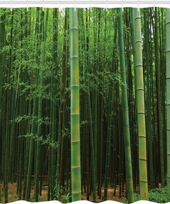 Bamboo Print Shower Curtain, Exotic Jungle Vision Cloth Bathroom Decor in Green