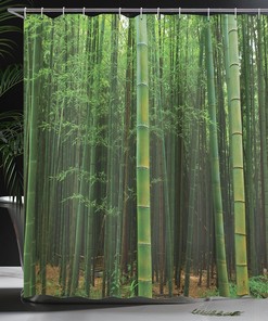 Bamboo Print Shower Curtain, Exotic Jungle Vision Cloth Bathroom Decor in Green