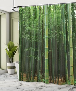 Bamboo Print Shower Curtain, Exotic Jungle Vision Cloth Bathroom Decor in Green