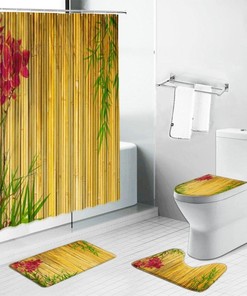 Bamboo Printed Lotus Flowers Shower Curtain for a Home-Inspired Bathroom Decor 