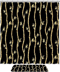 Bamboo Shapes Shower Curtain with Microfiber Accents - Natural Home Decor