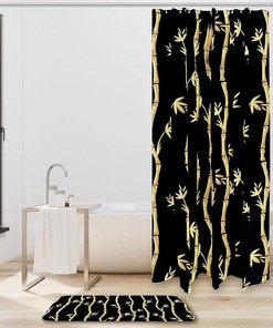 Bamboo Shapes Shower Curtain with Microfiber Accents - Natural Home Decor