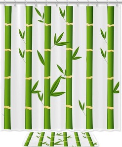 Bamboo Shower Curtain with Microfiber Accents - Natural Bathroom Decor