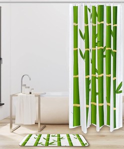 Bamboo Shower Curtain with Microfiber Accents - Natural Bathroom Decor
