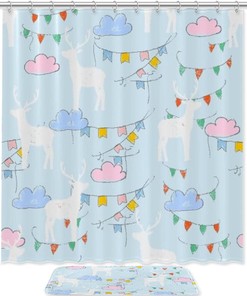 Banners and Deer Silhouettes Waterproof Shower Curtain for Rustic Bathroom Decor