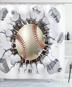 Baseball Ball Illustration Design Shower Curtain for Sports Bathroom Decor 
