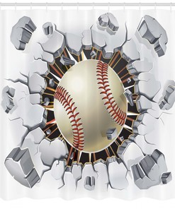 Baseball Ball Illustration Design Shower Curtain for Sports Bathroom Decor