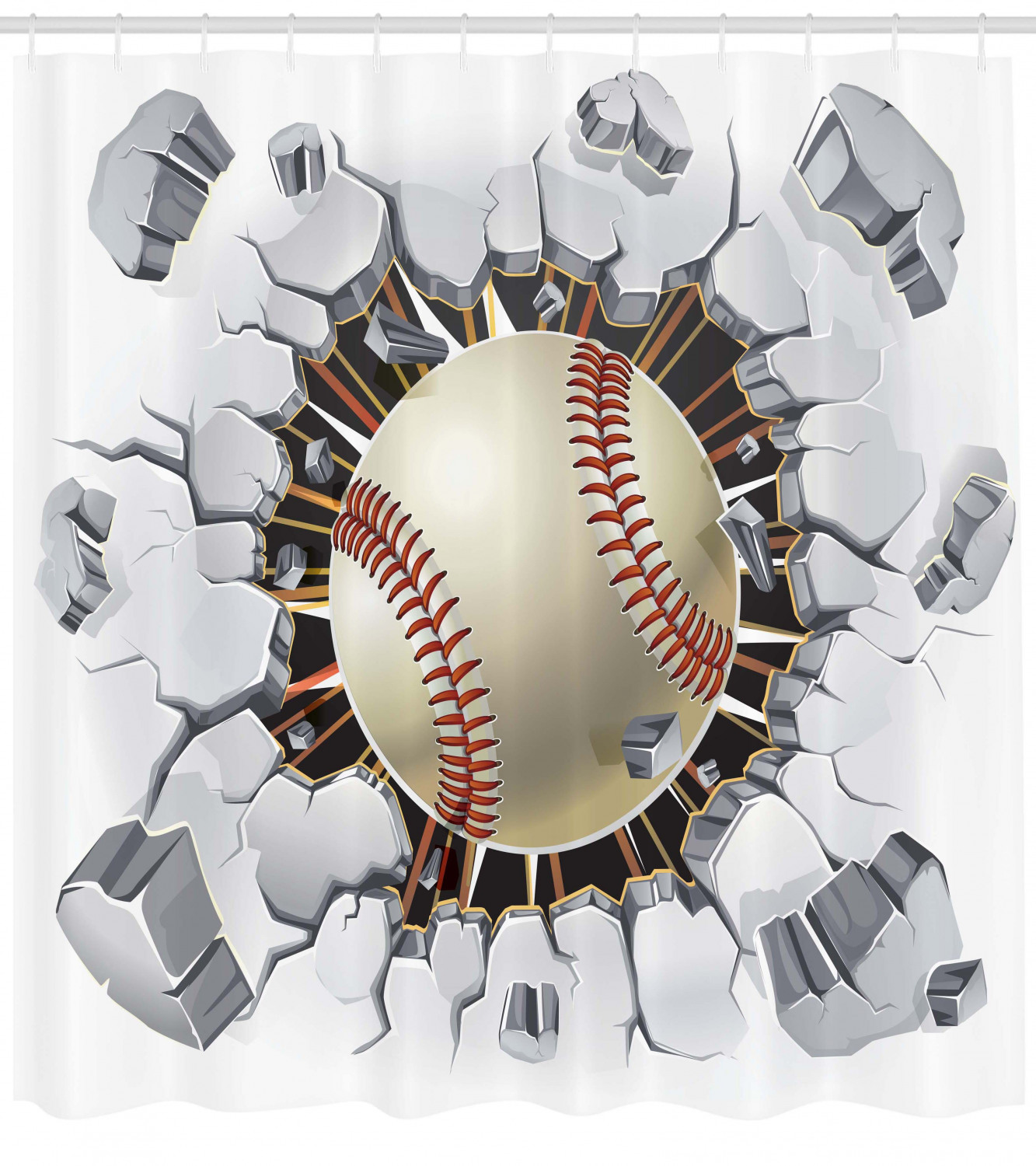 Baseball Ball Illustration Design Shower Curtain for Sports Bathroom Decor