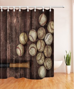 Baseball Bat Waterproof Fabric Shower Curtain for Sports Bathroom Decor 