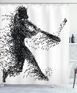 Baseball Design Shower Curtain for Sports Bathroom Decor 