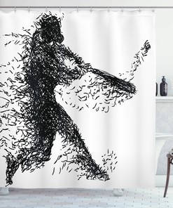 Baseball Design Shower Curtain for Sports Bathroom Decor 