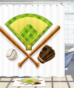 Baseball Field and Set Shower Curtain Decor for Sports Bathroom 