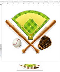 Baseball Field and Set Shower Curtain Decor for Sports Bathroom 