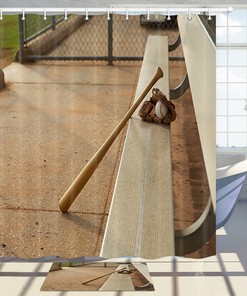 Baseball Glove Waiting Area Shower Curtain Decor for Sports Bathroom 