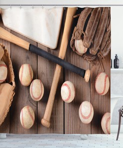 Baseball Print Shower Curtain for Sports Bathroom Decor 