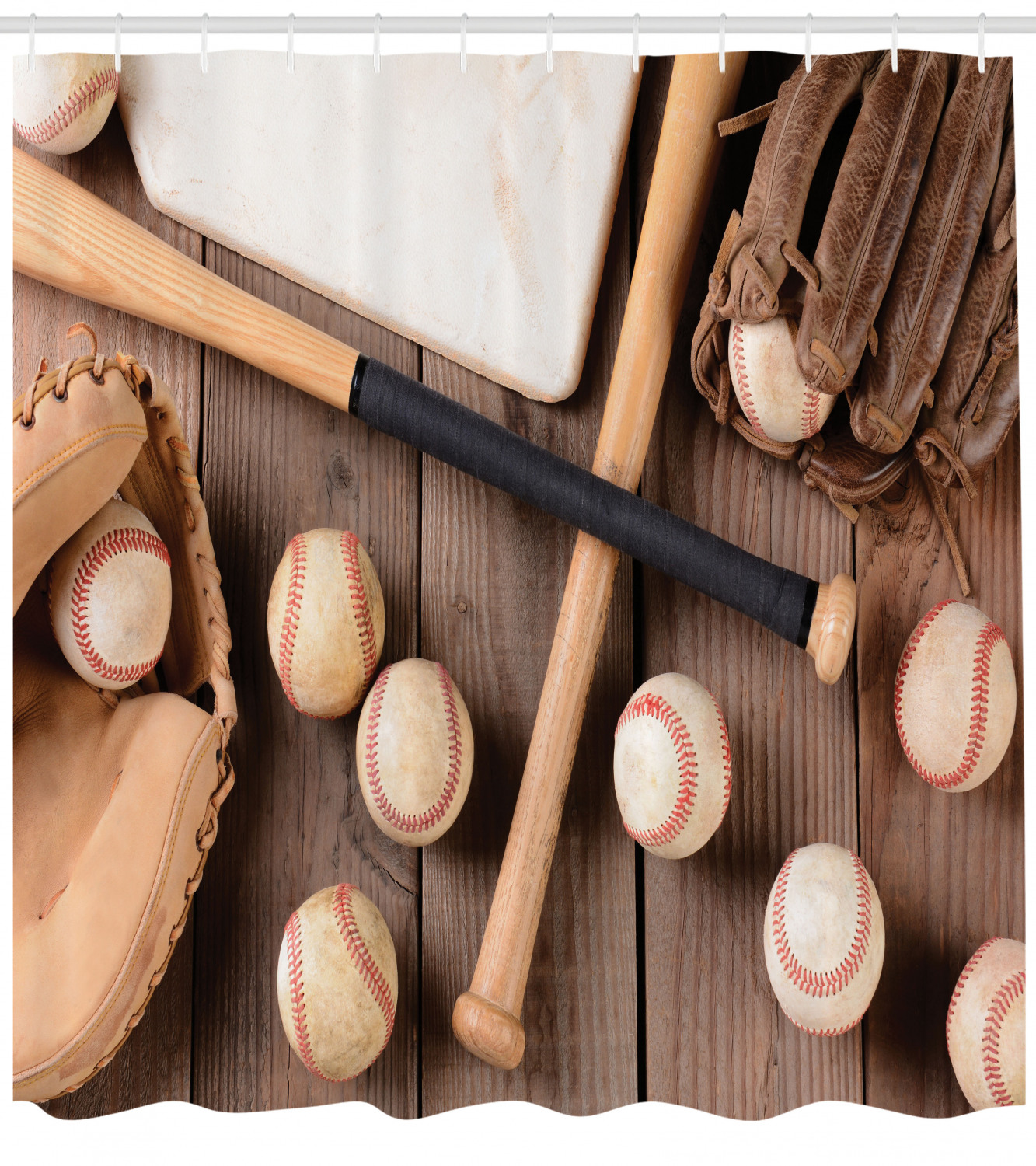 Baseball Print Shower Curtain for Sports Bathroom Decor