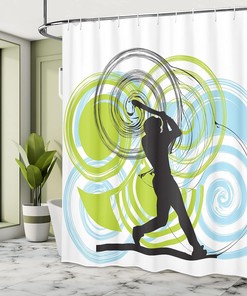 Baseball Shower Curtain, Wild Pitch Fast Win Do It for Sports Bathroom Decor