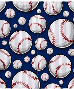 Baseball Sports Theme Window Drapes with Unique Ball Design for Kids Room