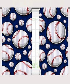 Baseball Sports Theme Window Drapes with Unique Ball Design for Kids Room
