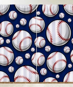 Baseball Sports Theme Window Drapes with Unique Ball Design for Kids Room