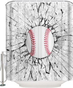 Baseball and Concrete Wall Damage Illustration Competition Bathroom Shower Curtain - Waterproof Fabric 