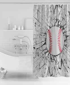 Baseball and Concrete Wall Damage Illustration Competition Bathroom Shower Curtain - Waterproof Fabric