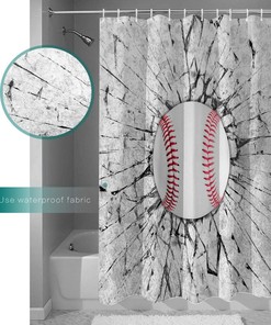 Baseball and Concrete Wall Damage Illustration Competition Bathroom Shower Curtain - Waterproof Fabric 