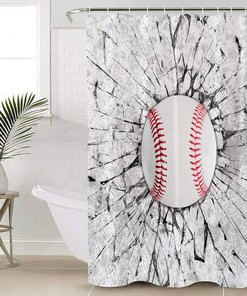 Baseball and Concrete Wall Damage Illustration Competition Bathroom Shower Curtain - Waterproof Fabric 