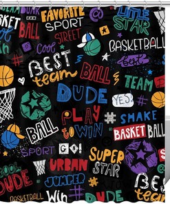 Basketball Boys Black Shower Curtain for Bathroom Decor