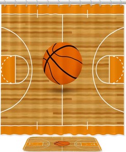 Basketball Court Waterproof Shower Curtain - A Must-Have for Sports Themed Bathrooms