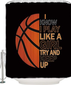 Basketball Girl Shower Curtain with Black Background | Home Decor Bathroom Curtain
