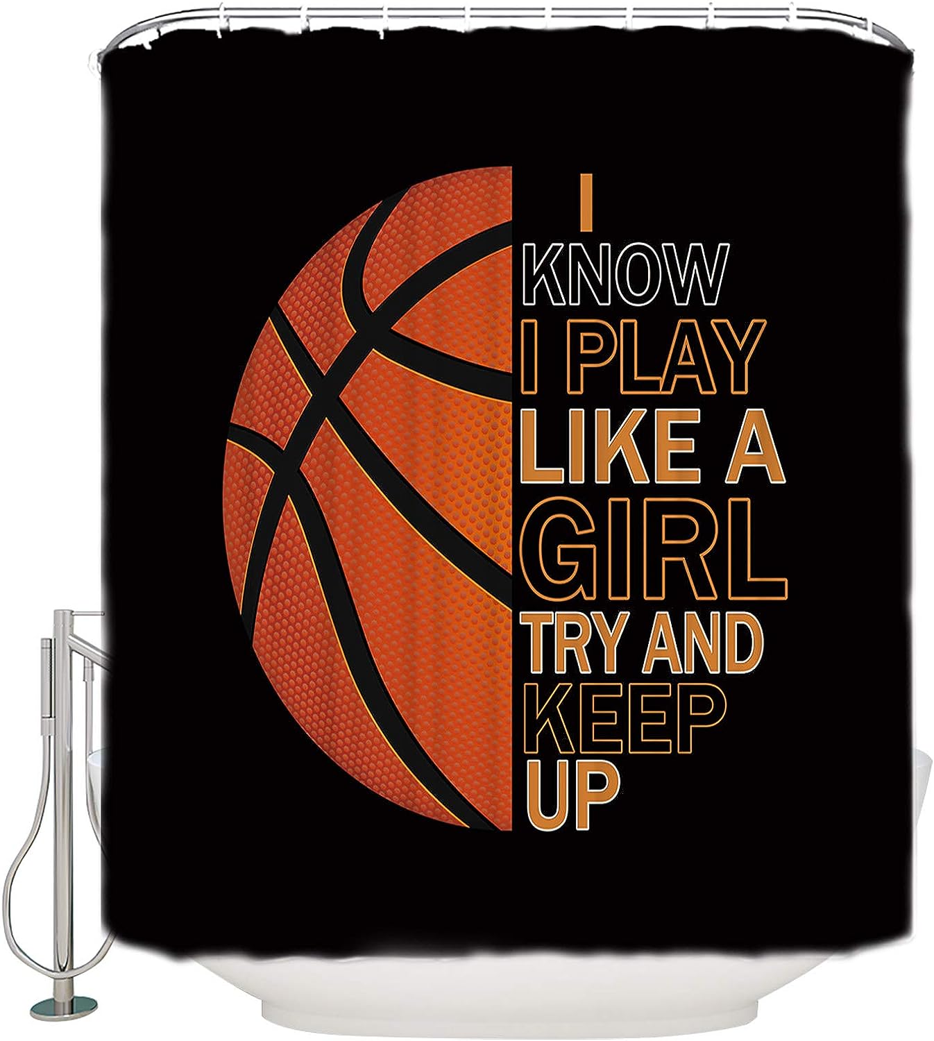 Basketball Girl Shower Curtain with Black Background | Home Decor Bathroom Curtain