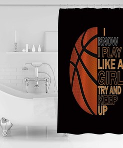 Basketball Girl Shower Curtain with Black Background | Home Decor Bathroom Curtain